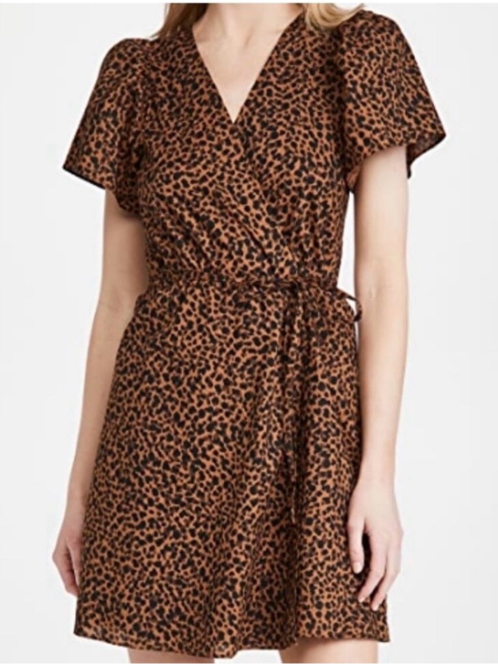 Madewell Leopard Print Wrap Mini Dress XS Puff Sleeve 100% Cotton